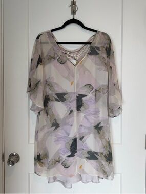 BB Dakota Abstract Floral Lattice-Back Shift Dress with Slip